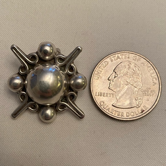 Vintage MEXICO 925 Sterling Silver 1.25" Round Bubble Clip On Earrings 17 Grams - Picture 3 of 7